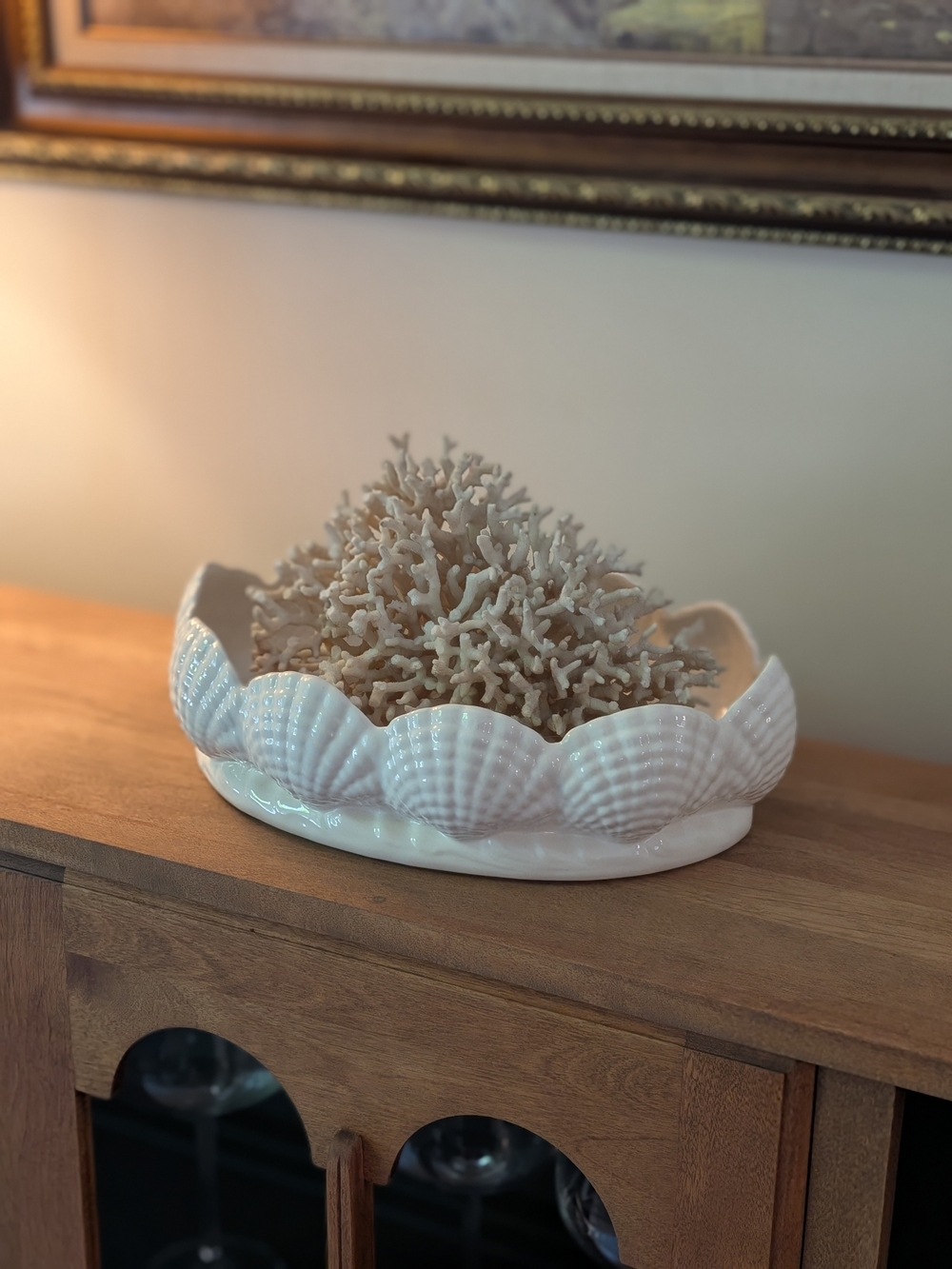 ​White Ceramic Scalloped Seashell Bowl Coastal Decor